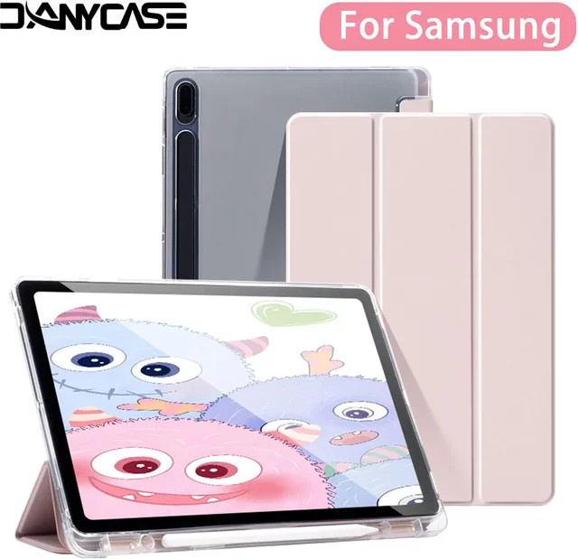 Transparente Schutzhülle für Samsung Galaxy Tab S9 FE, S8 Plus, S7 Plus, S6 Lite mit Stifthalter in Grau - Bild 1