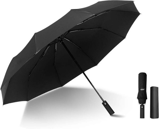 KONO Sturmfester Automatik-Regenschirm für Herren und Damen, winddicht und kompakt, Schwarz, Länge: 108 cm - Bild 1