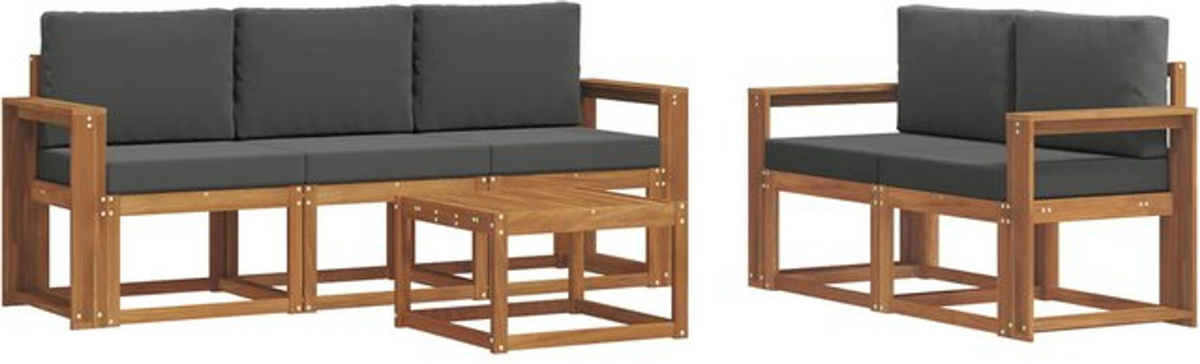Modernes Outdoor-Sofagarnitur Set aus Akazien-Massivholz mit Kissen von vidaXL, 6-teilig, Natur und Anthrazit - Bild 1