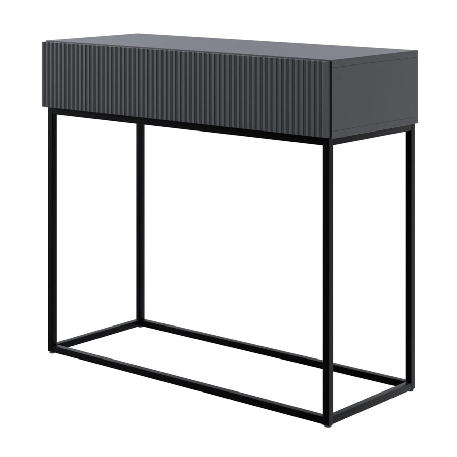 Selsey Veldio Konsolentisch mit Lamellenfront und Schublade in Schwarz, Breite: 90 cm - Bild 2