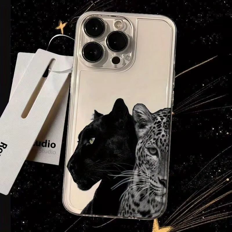 2er-Set transparente Anti-Drop Schutzhüllen mit Leopardenmuster in Schwarz und Grau für iPhone 17, 16 und 15 Serien (Plus, Pro, Max) - Bild 3