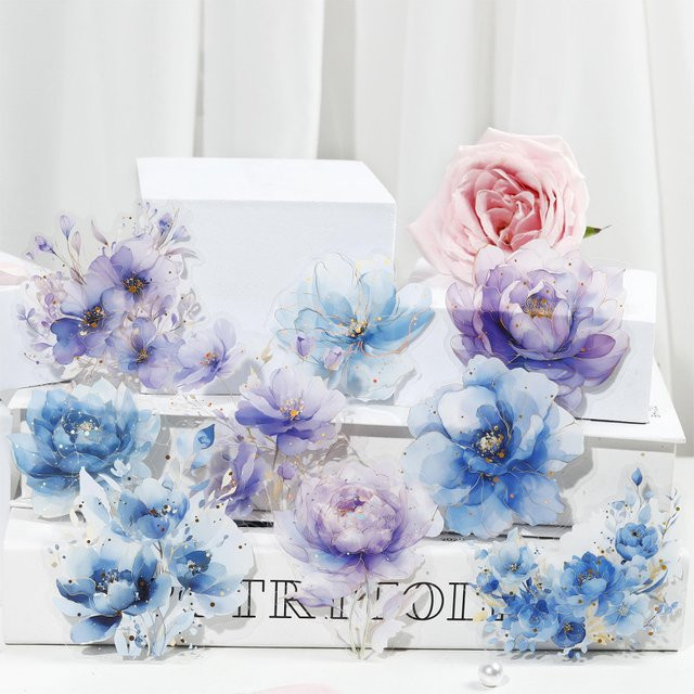 10-teiliges Set farbenfrohe Blumenaufkleber mit Goldprägung in Multicolour für Bastelarbeiten und Kartenherstellung - Bild 1