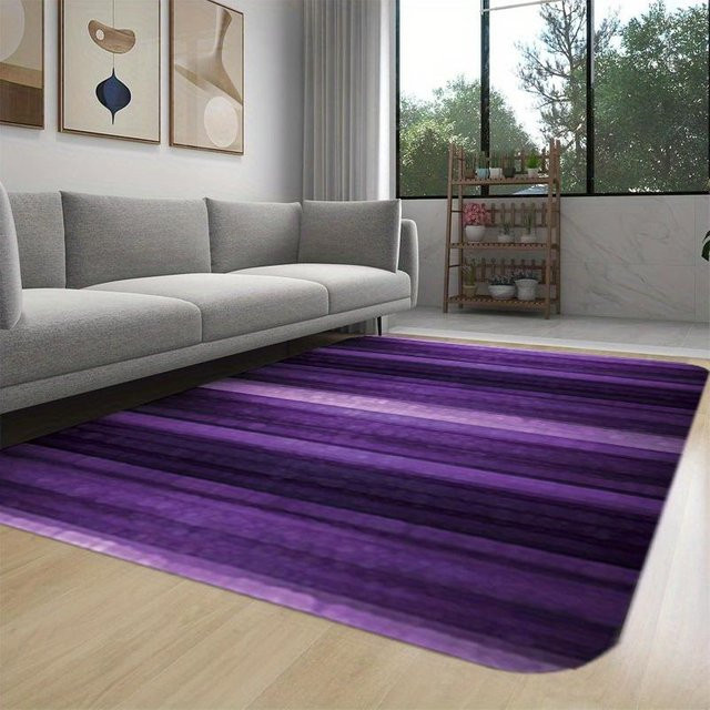 Karpetti Bereichsteppich mit Streifenmuster in Lila und Grau, rutschfest und waschbar, B/T: 40 x 60 cm - Bild 1
