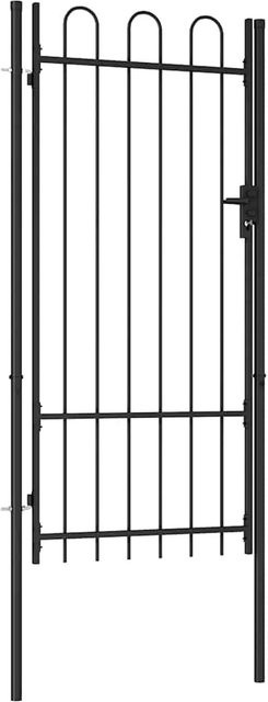vidaXL Zauntor Einzelflügel aus Stahl mit gewölbter Spitze, Schwarz, B: 100 cm, H: 200 cm - Bild 1