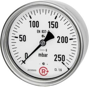 Riegler Kapselfedermanometer in Weiß aus Edelstahl, G 1/2 hinten zentrisch, Messbereich 0 - 25 mbar, Durchmesser: 100 mm - Bild 1