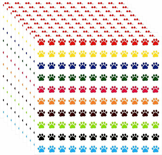 1200 Stück runde Aufkleber mit Hundepfoten in Multicolor, dekorative Siegel für Scrapbooking, Tagebücher und DIY-Bastelprojekte - Bild 1
