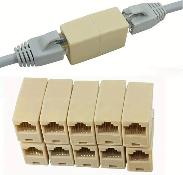 10 Stück RJ45 Ethernet LAN Kabel Koppler für CAT 5e CAT 6 CAT 6a in Beige - Bild 1