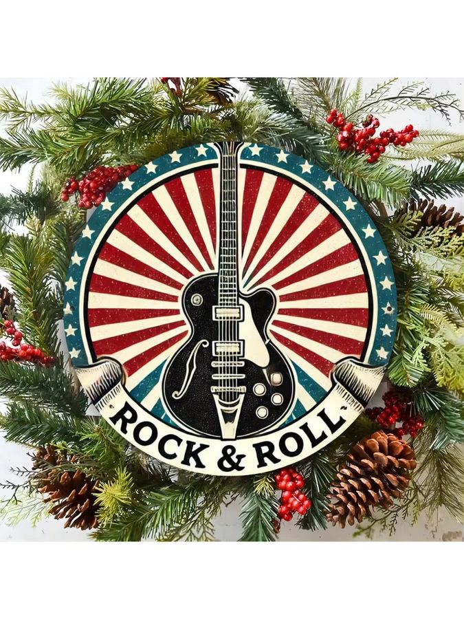 Potdemiel Metallschildkranz mit Gitarrenthema, runder Wanddekor aus Eisen für Rock & Roll Dekoration, Durchmesser: 20 cm - Bild 6
