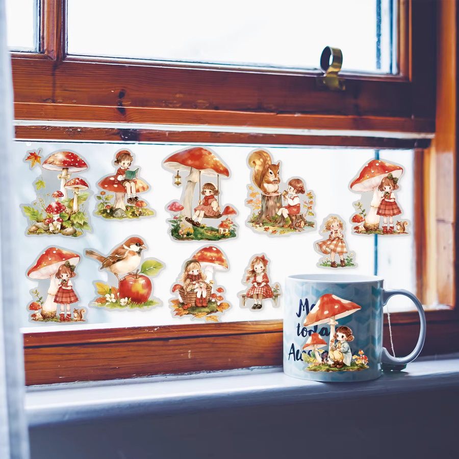 Etori Life Mushroom Castle Aufkleber im Märchenstil, 10 Stück Waldpilz-Mädchen-Aufkleber in Multicolour zur Dekoration von Laptop, Telefon und Raumdeko - Bild 3