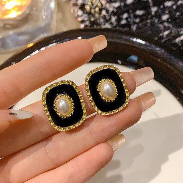 YIRAN Jewelry Ohrringe, Kupfer, Schwarz, Perle, Zirkonia, Damen - Bild 1