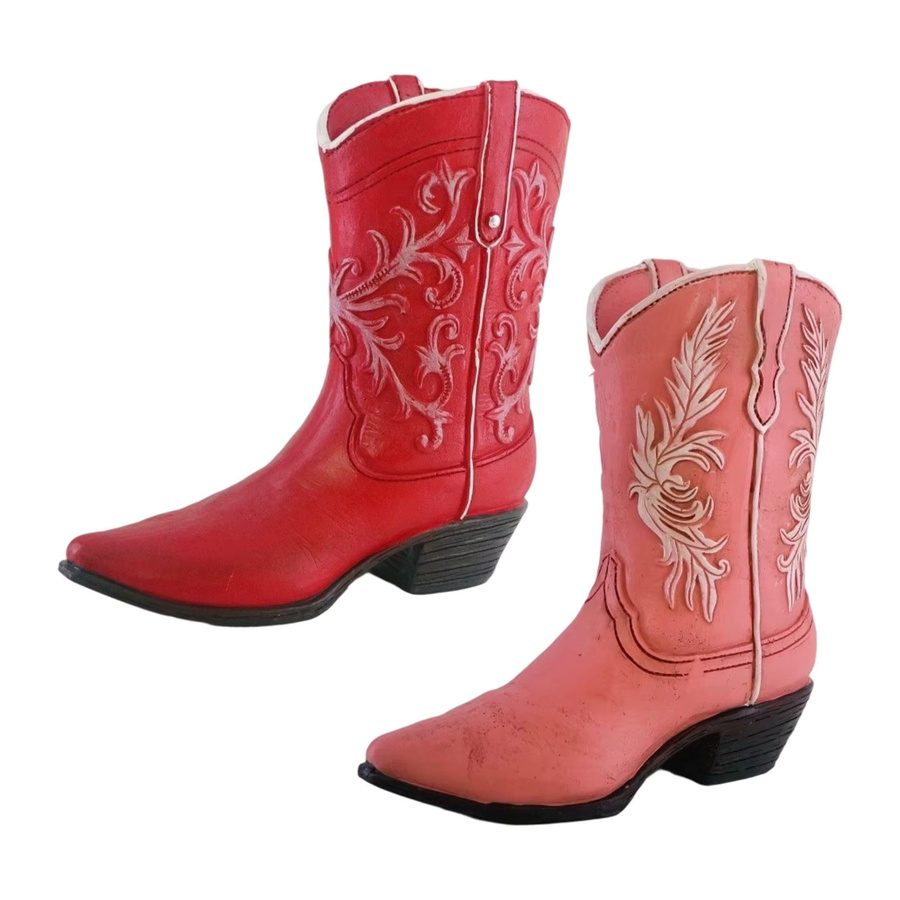 MagiDeal Vintage Cowgirl Stiefelvase aus Kunstharz in Pink und Rot für Tischdekoration - Bild 3