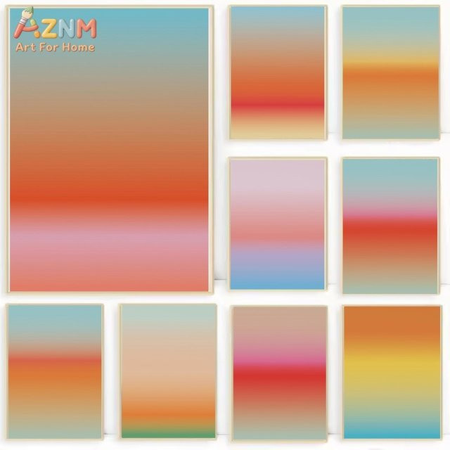 AZNM Moderne abstrakte Leinwand-Wandkunst mit Farbverlauf und Aura im Boho-Stil, rahmenloser Ombre-Druck in Multicolour - Bild 1