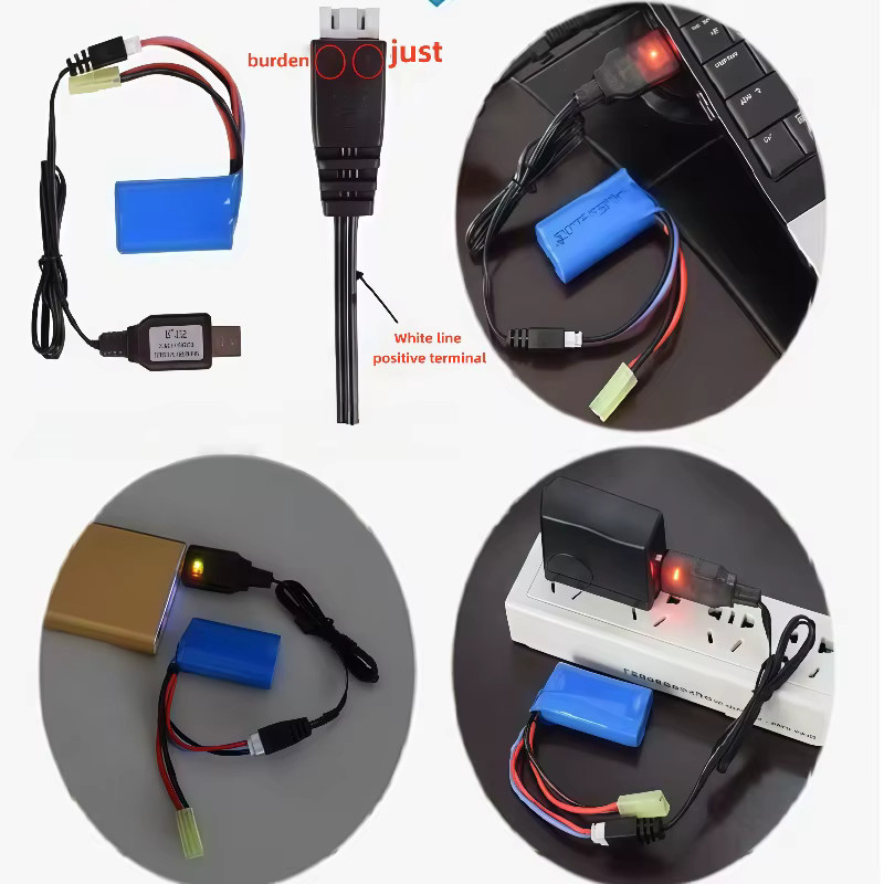 KePaQi 7,4 V Lithium-Batterie mit USB-C Ladekabel in Schwarz für Spielzeug-Fernbedienungen und Soft Bullet Guns - Bild 4