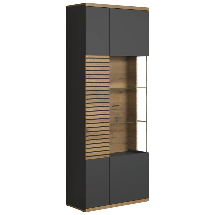 Vitrine Norris von Evoke Coast in Anthrazit Eiche Nachbildung mit Glastüren und Soft-Close-Funktion, B/H/T: 80 x 204 x 37 cm - Bild 2