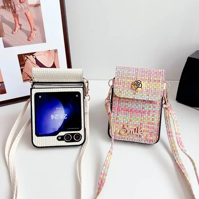 Leder Umhängetasche und Handyhülle mit Kartenhalter für Samsung Galaxy Z Flip 7, 6, 5, 4, 3 in Schwarz - Bild 1