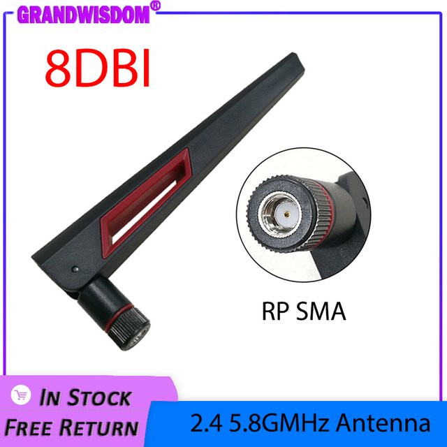 GRANDWISDOM Dualband WiFi Antenne 2,4GHz/5,8GHz mit 8dBi Verstärkung, RP-SMA SMA Buchse, Schwarz - Bild 1