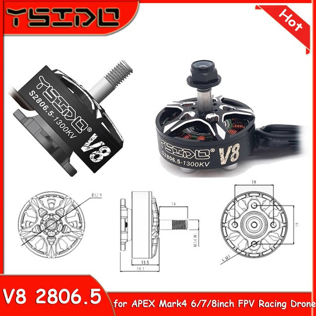 YSIDO V8 Bürstenloser Motor 1300KV in Schwarz für 6/7/8 Zoll FPV Racing Long Range Freestyle Drone Quadcopter Multicopter RC Modell Zubehör - Bild 1