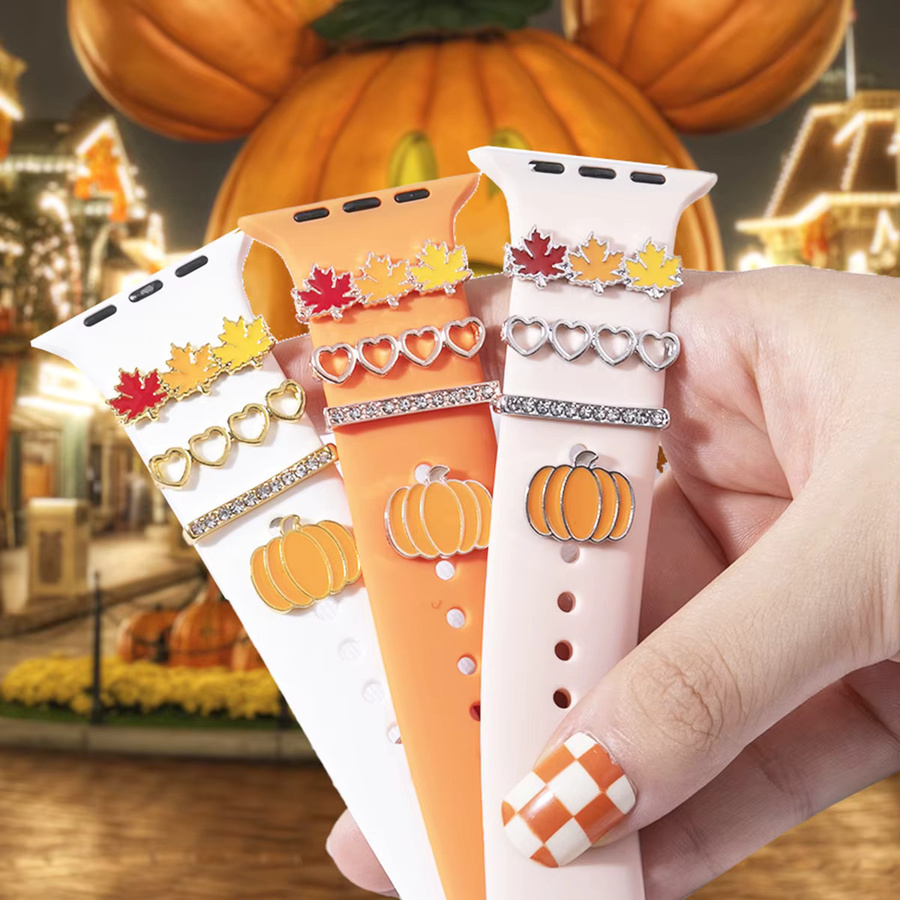 CAOWTAN Charms Halloween Kürbis Blatt, Bunt, Silikon, Uhrenarmband-Zubehör - Bild 2