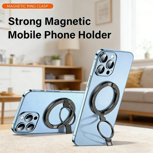 WSSHE Magnetischer Fingerringhalter für Mobiltelefone mit MagSafe Funktion, tragbarer Klappständer für iPhone 17/16, Farbe: Blau - Bild 1
