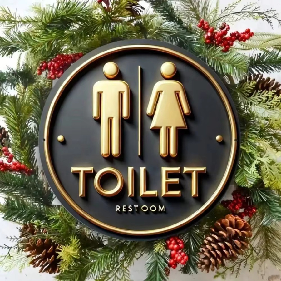 Rustikales Metall-Wandschild Toilette von CIFBUY in Schwarz-Gold, runde Wanddekoration im Landhausstil, Durchmesser: 20 cm - Bild 4