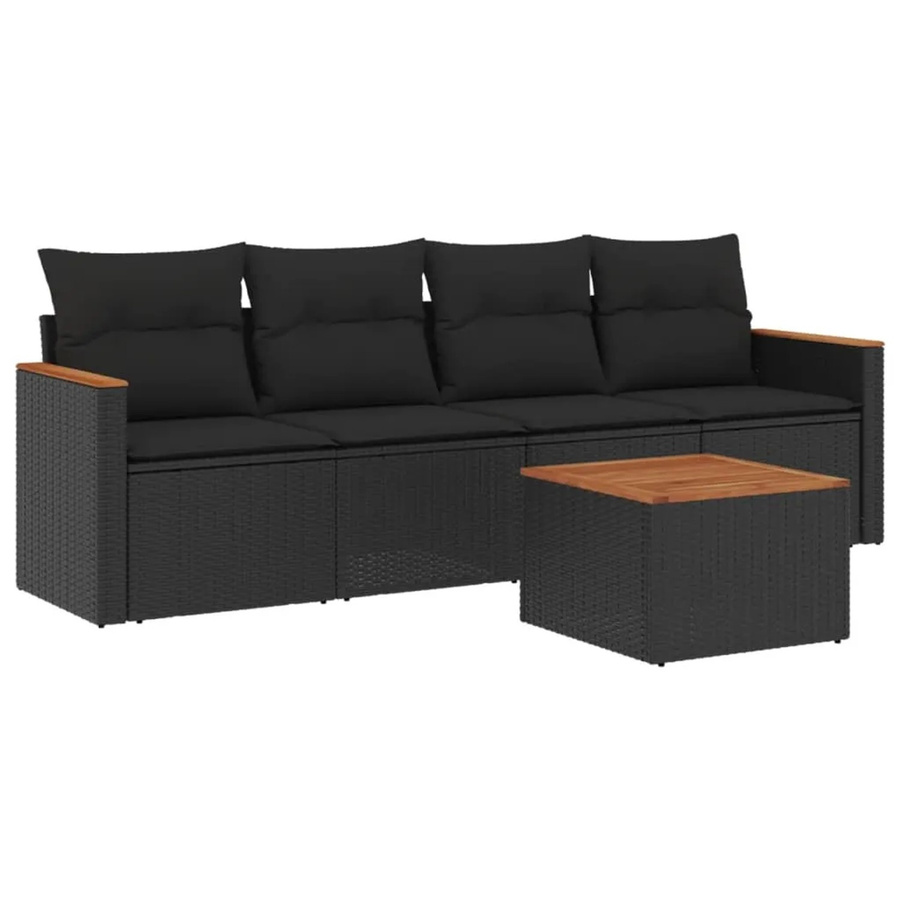vidaXL 5-tlg Garten-Sofagarnitur in Schwarz mit Kissen aus Poly-Rattan und Metallgestell - Bild 2