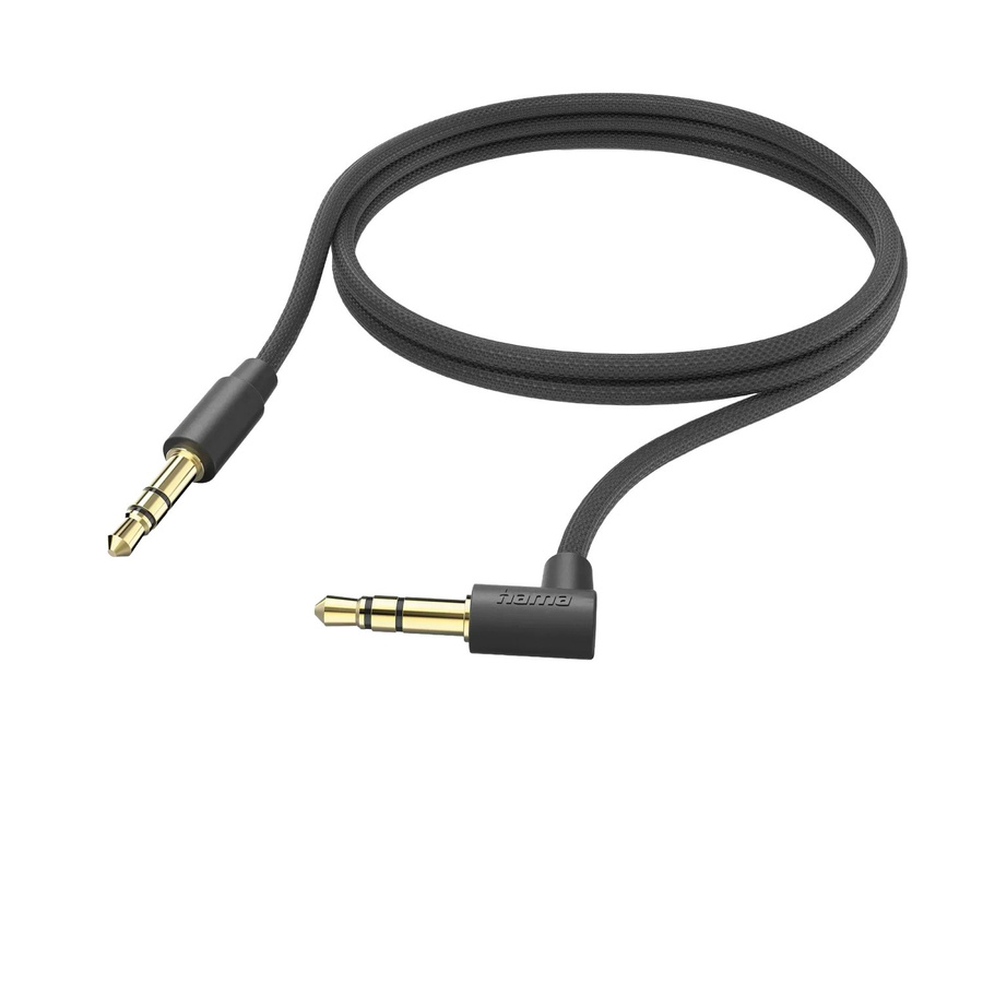 Hama Aux-Kabel mit 3,5 mm Klinkenstecker und 90 Grad Winkelstecker in Schwarz, 1 m Länge - Bild 2