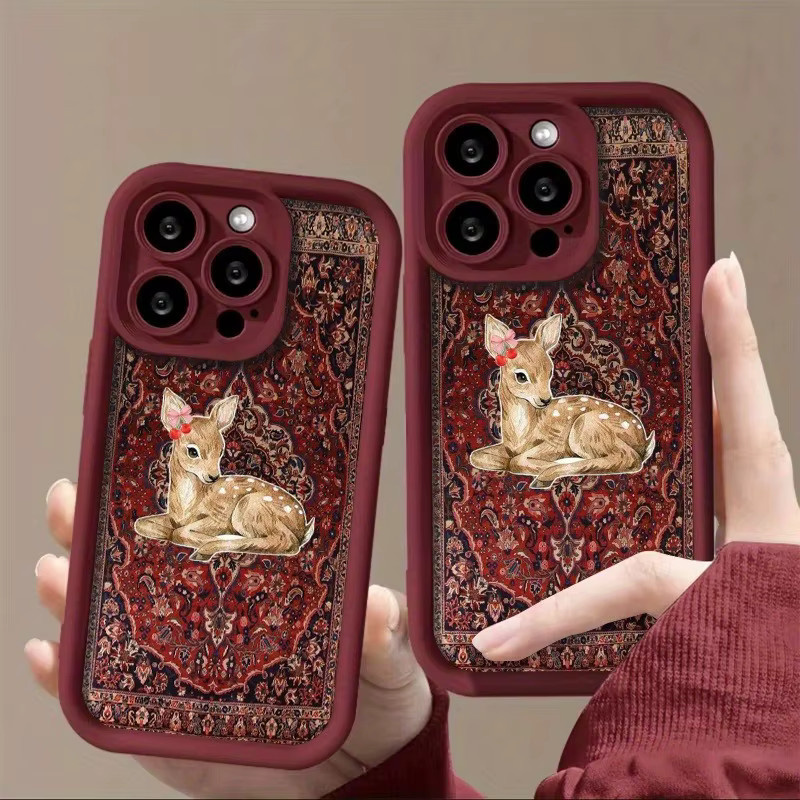 Stoßfeste TPU Handyhülle mit rotem floralem Hirschmuster für iPhone Modelle, High-Edge Schutzhülle in Rot - Bild 2