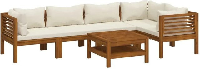 vidaXL 6-tlg. Garten-Lounge-Set aus Akazienmassivholz mit beigen Polstern und Couchtisch in L-Form - Bild 1