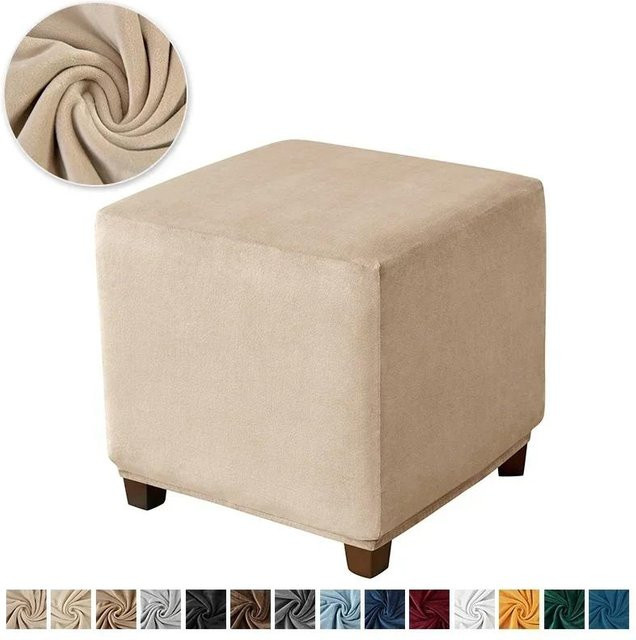 Yiran bag Samt Hockerbezug Stretch in Beige für quadratische Fußhocker - Bild 1