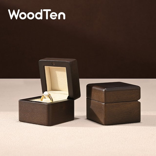 WoodTen Holzring Schmuck-Aufbewahrungsbox in Braun und Grau als Organizer für Verlobung, Hochzeit und Jahrestag - Bild 1