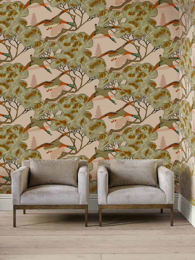Mulberry Home Tapete Grand Flying Ducks in Plaster mit Tiermotiv und Landschaftsmuster - Bild 1