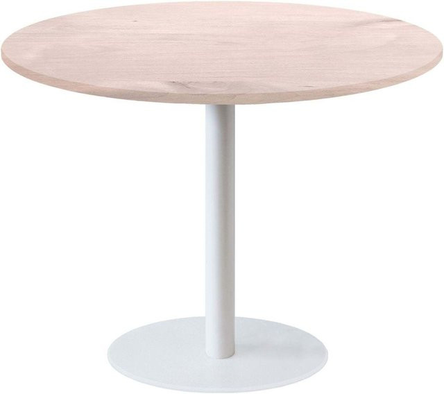 RestooTab Tisch Rome XL rund mit Gestell in Schwarz und Tischplatte in Birke Weiß, Durchmesser: 120 cm, Höhe: 75 cm - Bild 1