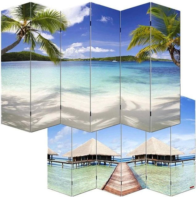 MCW Foto-Paravent Bagheria Strand in Blau-beige, B/H: 180 x 240 cm - Bild 1
