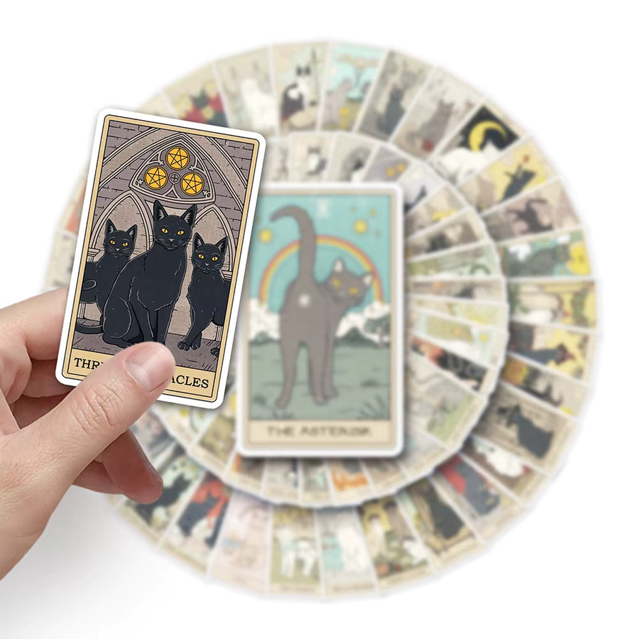 Rspctou Vintage Mysteriöse Katzen-Tarot Aufkleber Set, Wasserfeste Cartoon Sticker für Laptop, Handy und Wasserflaschen, Mehrfarbig - Bild 3