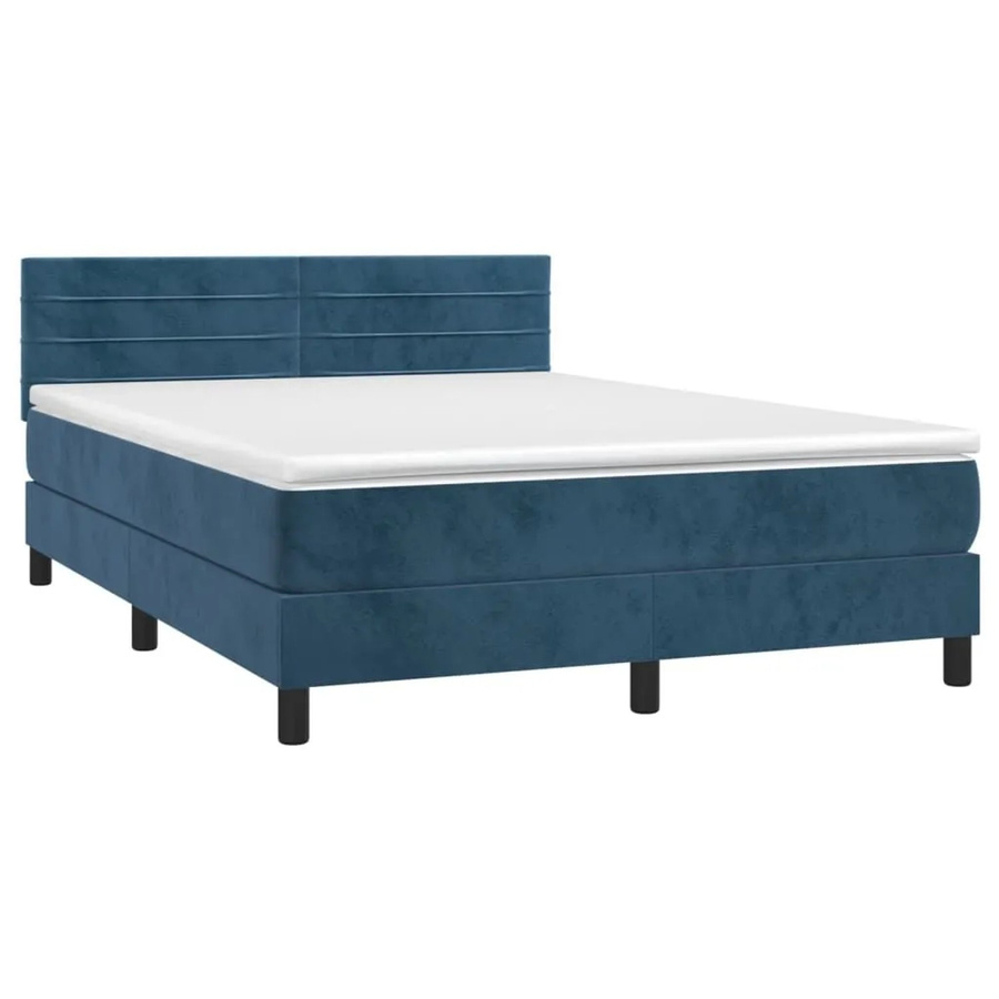 vidaXL Boxspringbett mit Matratze in Dunkelblau, Samt, mit LED-Unterbettbeleuchtung und USB-Ladeanschluss, B/T/H: 140 x 200 x 78 cm - Bild 2