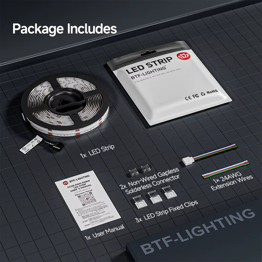 BTF-LIGHTING COB RGBW LED-Streifen, 5-polig, 12mm Breite, 896 LEDs, DC24V, IP30, dimmbar, Multicolour - Bild 3