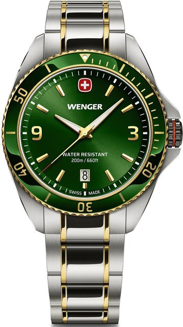 Wenger Herrenuhr, Quarz, Edelstahl, Grün, 40 mm, 20 ATM - Bild 1