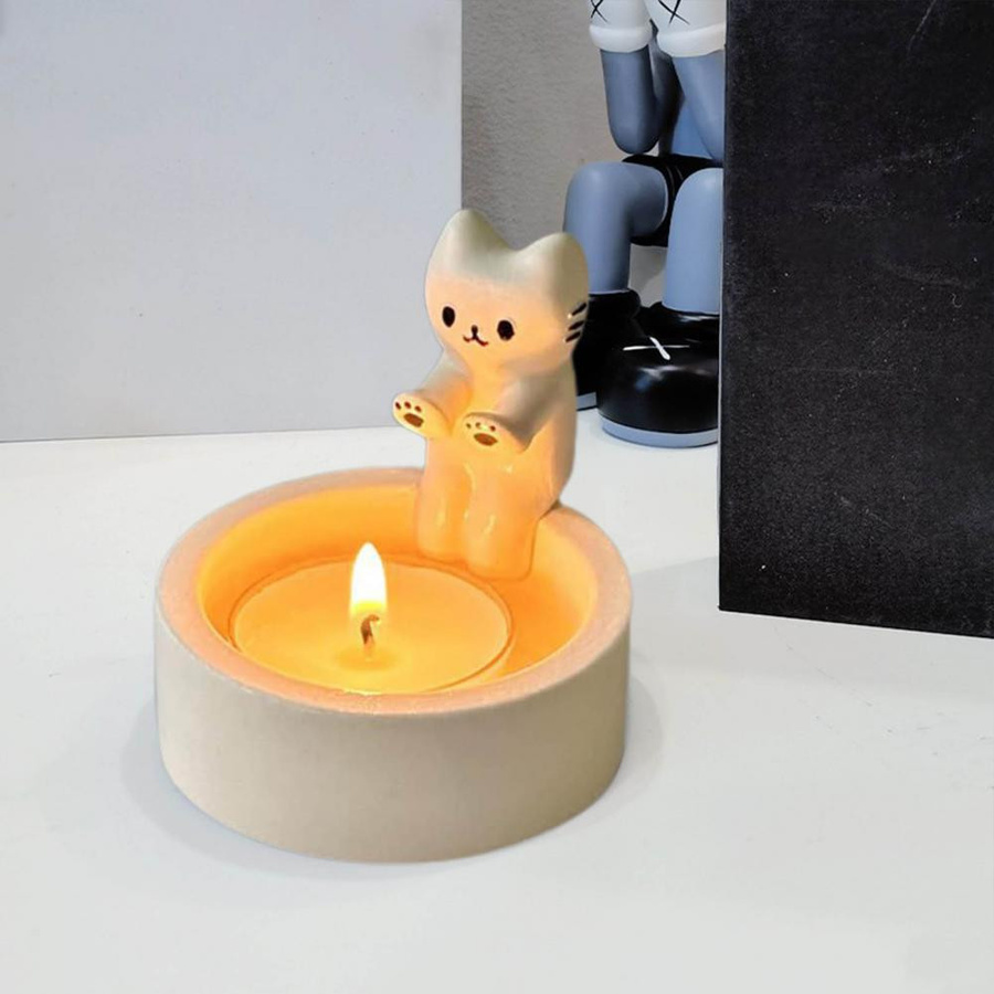 Niedlicher Katzen-Kerzenhalter aus Kunstharz in Katzenform für Stabkerzen von Household supplies MH - Bild 2