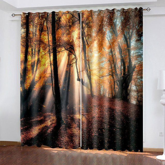 A Family Of Home Textiles Vorhänge Serie Waldlandschaft, 2er-Set, semi-transparent, braun, Breite: 50 cm, Höhe: 130 cm - Bild 1