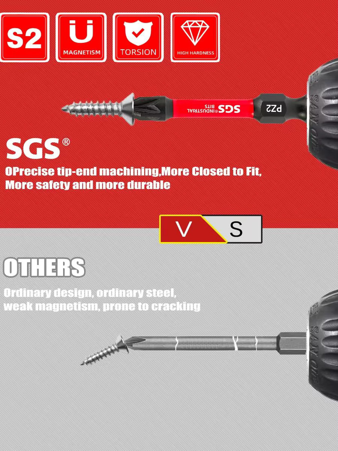 SGS 16-teiliges Magnetisches Schlagschrauber-Bit-Set aus S2-Stahl mit Aufbewahrungsbox, 50mm Multi-Typ-Bits (PH2, PZ2, SQ2, T20, T25, T30, SL3, SL4, SL5, SL6) - Bild 6