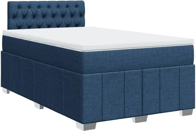 vidaXL Boxspringbett mit Matratze in Blau, Hybrid-Bett mit Taschenfederkern aus Stoff, B/T: 120 x 190 cm - Bild 1
