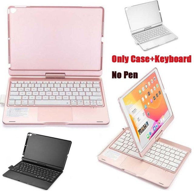 JONSNOW iPad Hülle für 10,2 Zoll mit Bluetooth-Tastatur, Stifthalter und RGB-Hintergrundbeleuchtung, drehbarer und faltbarer Ständer für iPad 7., 8. und 9. Generation in Silver oder Pink - Bild 1