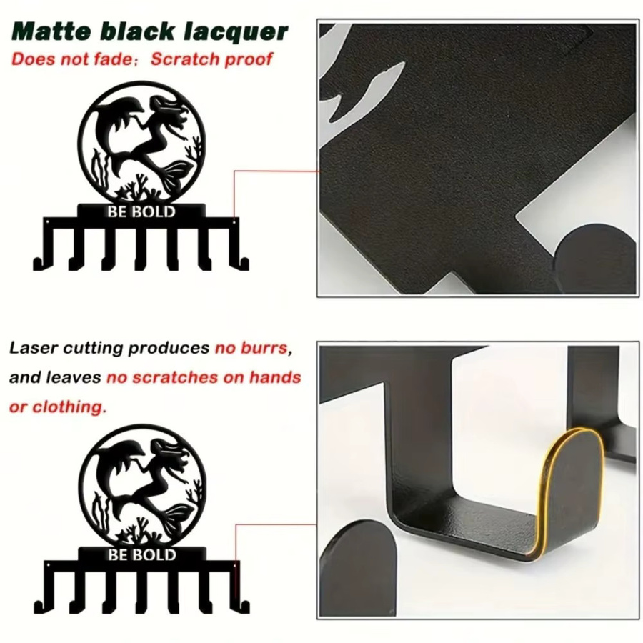 CIFBUY Moderne Meerjungfrau Wanddekoration aus Metall mit 7 Haken in Schwarz als Schlüsselorganizer für den Eingangsbereich - Bild 4