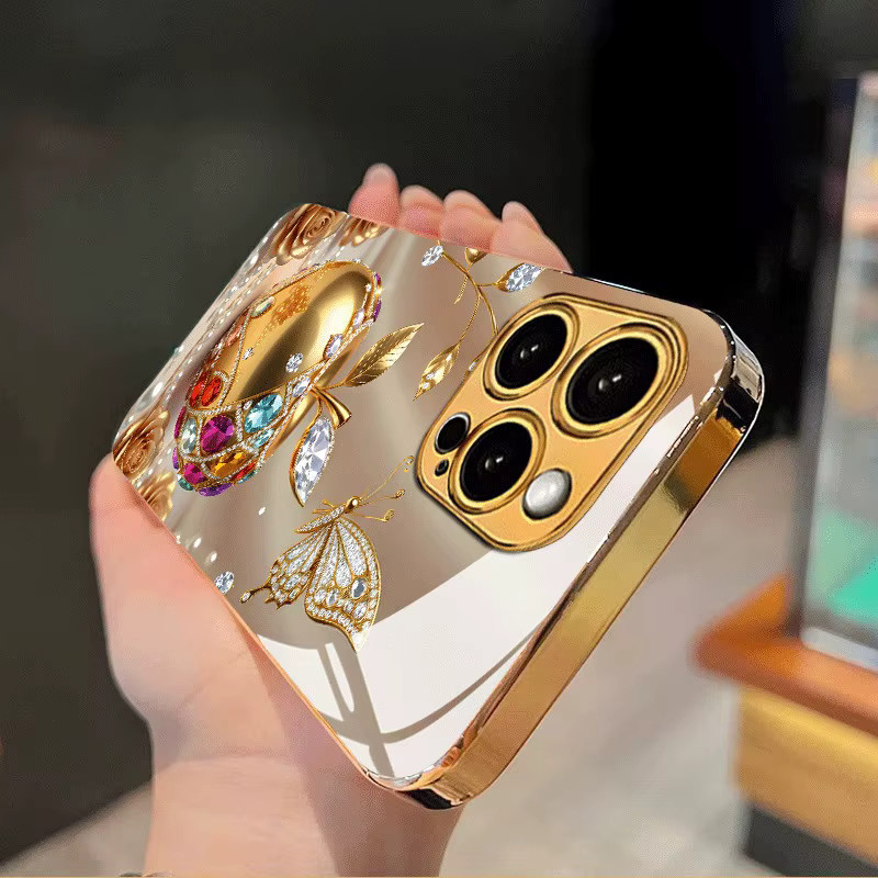 Luxus Handyhülle aus Glas mit Goldenem Metallic-Muster für Apple iPhone 17 16 15 14 13 12 11 Pro Max Plus Air 16E in Gold - Bild 4