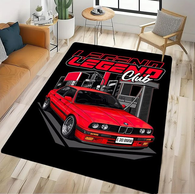 Potdemiel Rutschfeste Bodenmatte mit E36 Rennwagen Muster in Multicolour für Wohnzimmer, Schlafzimmer oder Küche - Bild 1