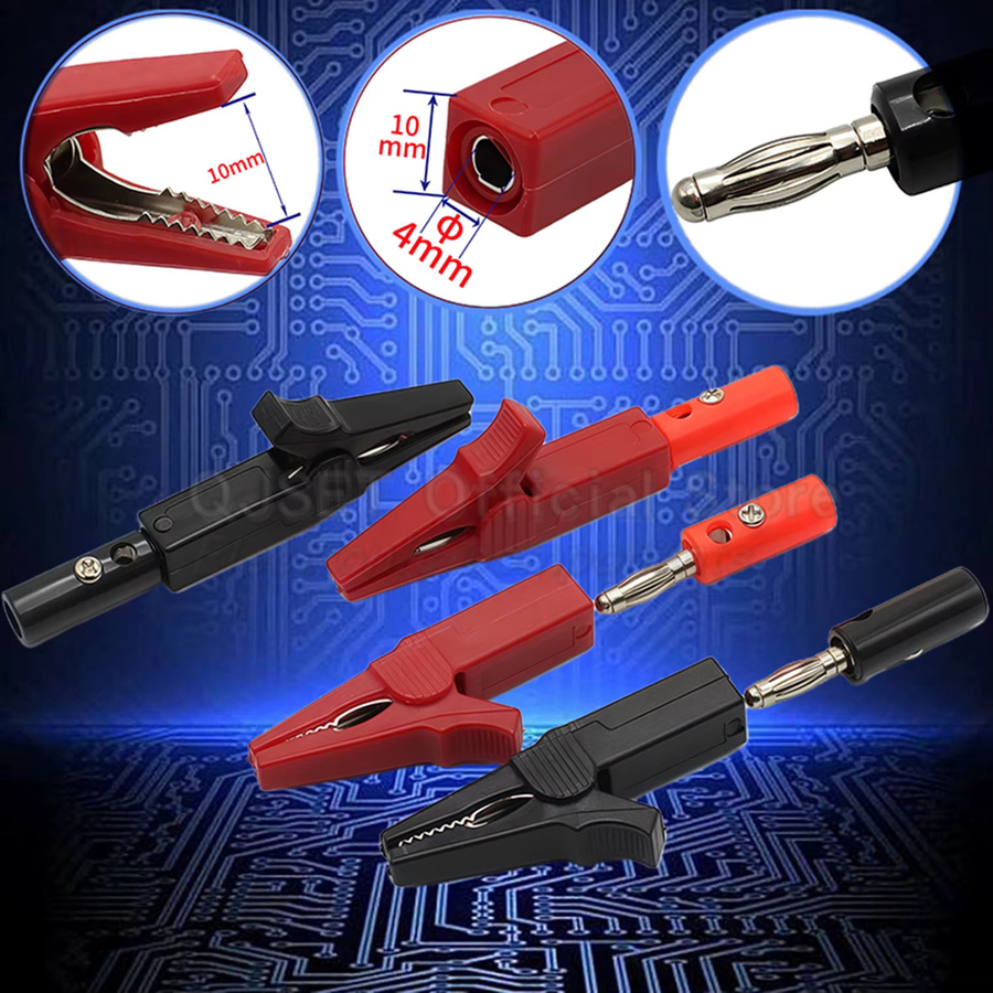 4er Set Krokodilklemmen mit 4mm Bananenstecker Testkabel in Rot für elektrisches Prüfzubehör - Bild 3
