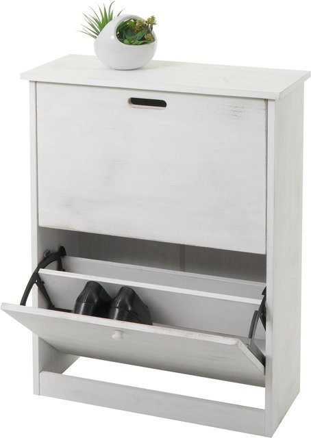 Schuhkipper MCW K45 Schuhschrank aus Paulownia und MDF in Shabby Weiß, B/H/T: 81 x 60 x 25 cm - Bild 1