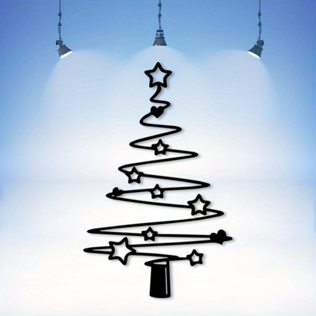 CIFBUY Vintage Weihnachtsbaum-Wandskulptur aus Metall in Schwarz mit floralem Design - Bild 1