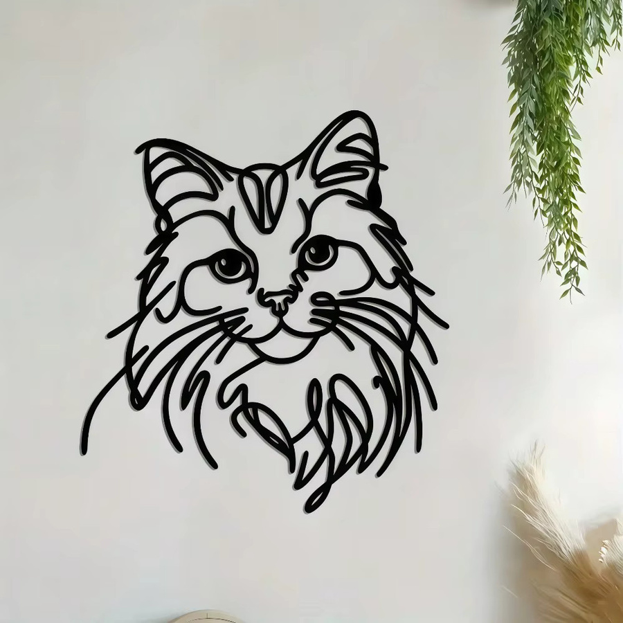 CIFBUY Metall-Katzen-Wandkunst in Schwarz als Eisendraht-Skulptur zur Hängedekoration für Innen- und Außenbereich - Bild 2