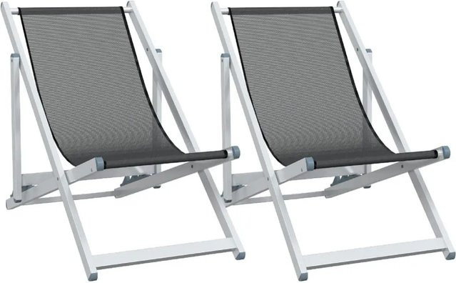 Set aus 2 klappbaren vidaXL Strandstühlen in Grau aus Aluminium und Textilene mit UV-Beständigkeit - Bild 1